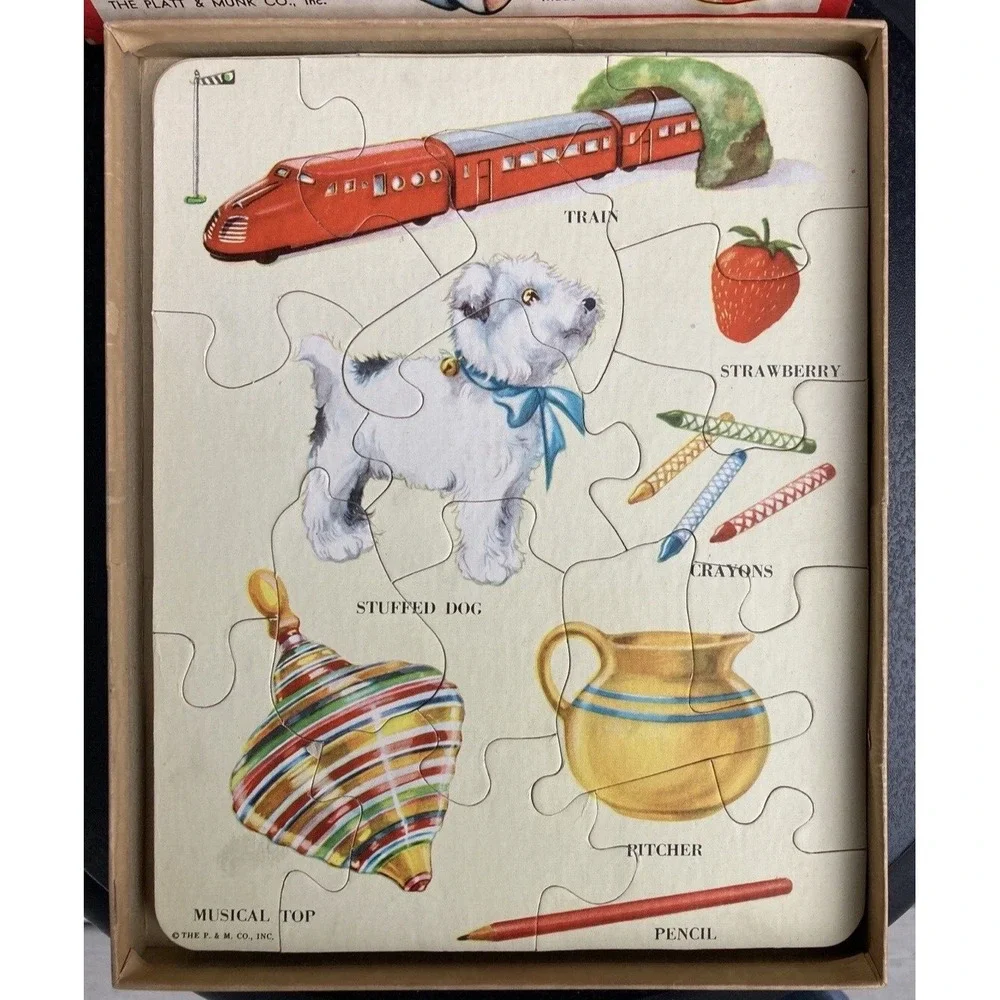 Vintage child's Things We See 3 Jig Puzzle Pictures Platt & Munk 1941 jigsaw